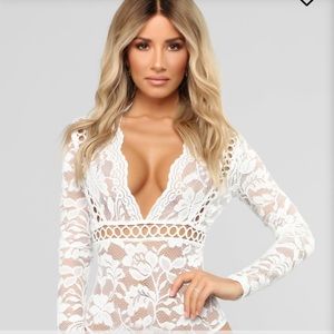 White lace body suit